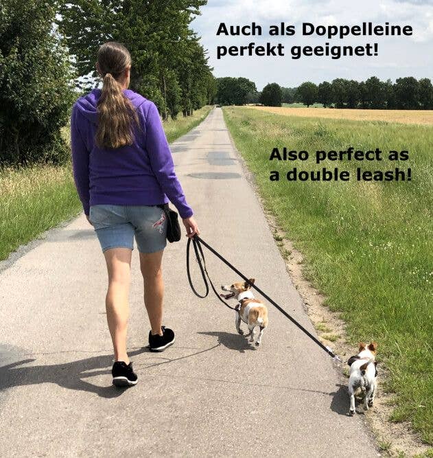 Hundkoppel gummerad trippel justerbar 20 mm: Apelsin