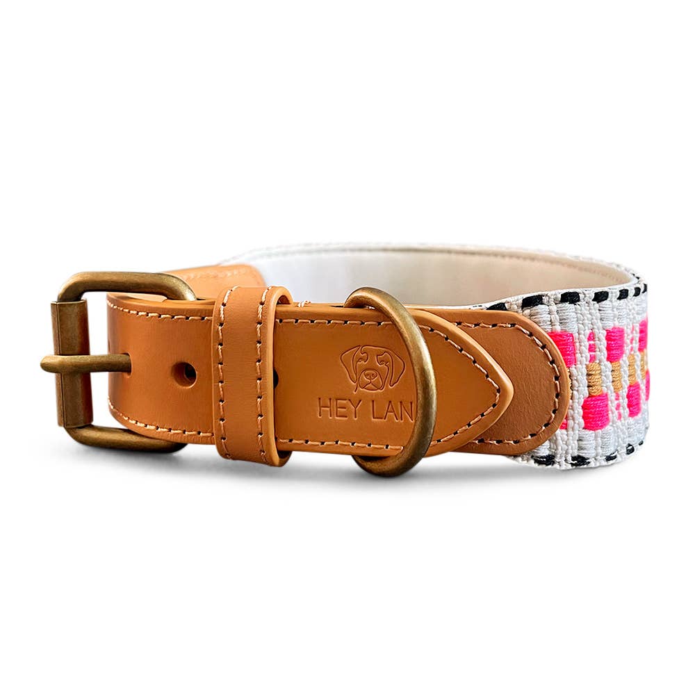 Handgjorda Hey Lana hundhalsband: Rosa/Svart S - L