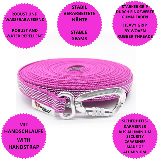 Towline gummerad 20mm rosa säkerhetskarbinhake: 20 meter / Med handledsrem