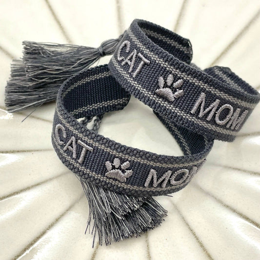 CAT MOM statement armband vävt med brodyr, boho-stil