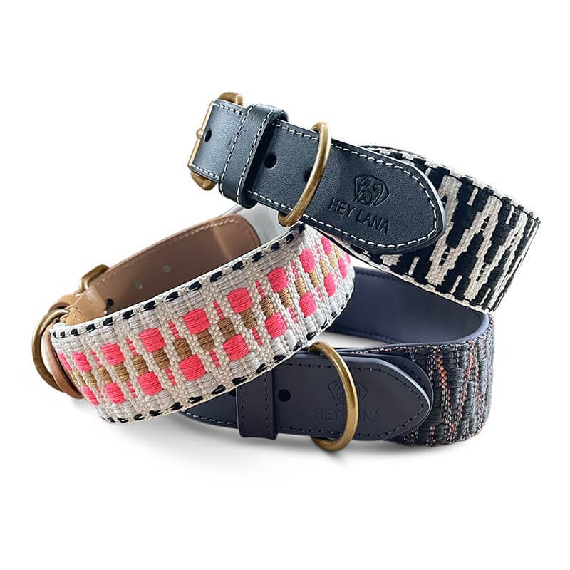 Handgjorda Hey Lana hundhalsband: Rosa/Svart S - L